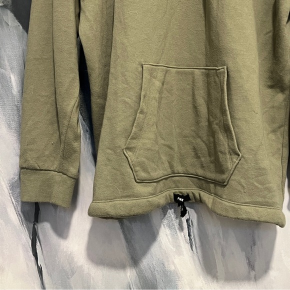 Pink Victoria Secret green long sleeve stripe detail kangaroo pocket pullover L - Picture 3 of 9